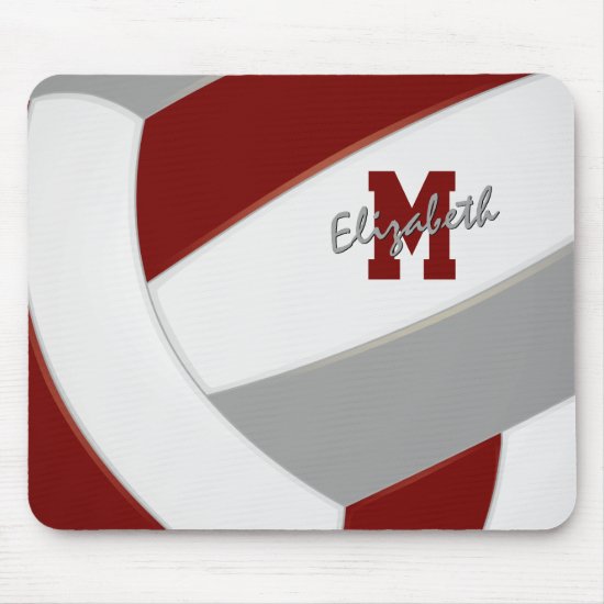 maroon gray team colors personalized volleyball mouse pad
