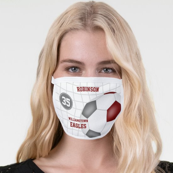 maroon gray team colors player name soccer face mask