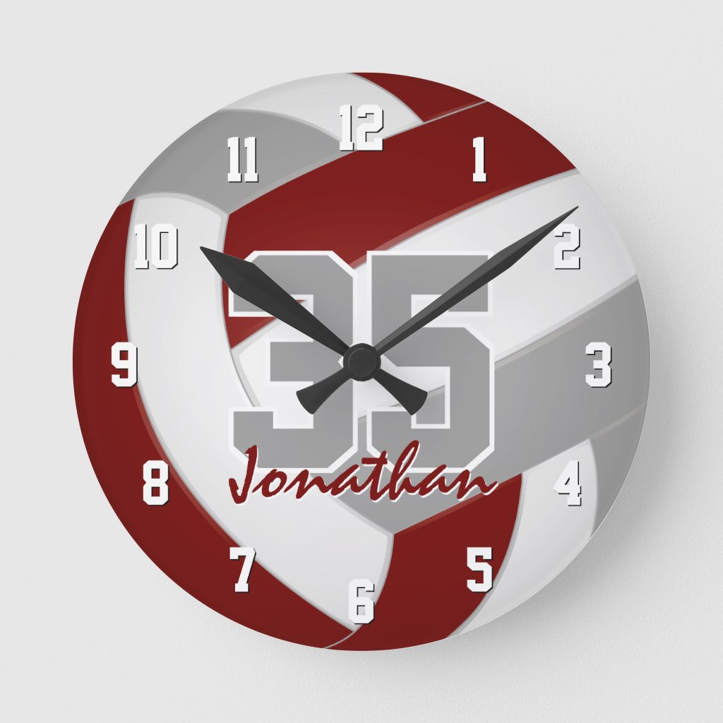 maroon gray team colors players name volleyball wall clock
