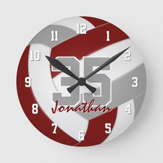 maroon gray team colors players name volleyball round clock