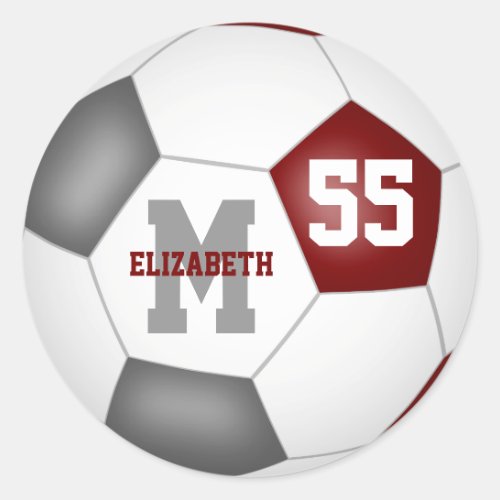 maroon gray team colors soccer ball personalized classic round sticker