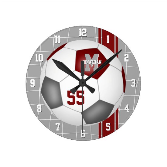maroon gray team colors varsity stripes soccer round clock