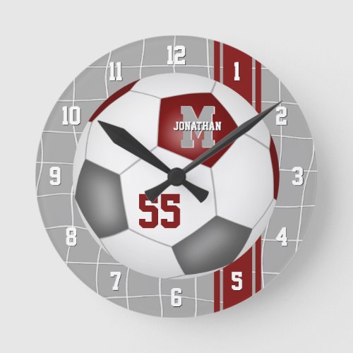 maroon gray team colors varsity stripes soccer round clock