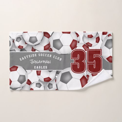 maroon gray soccer balls hand towel