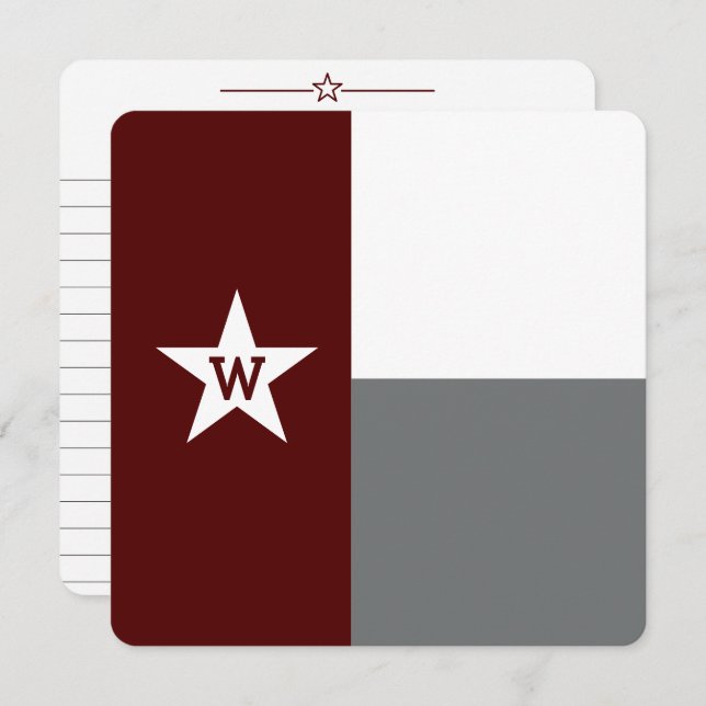 Maroon & Gray Texas Flag Flat Note Card (Front/Back)