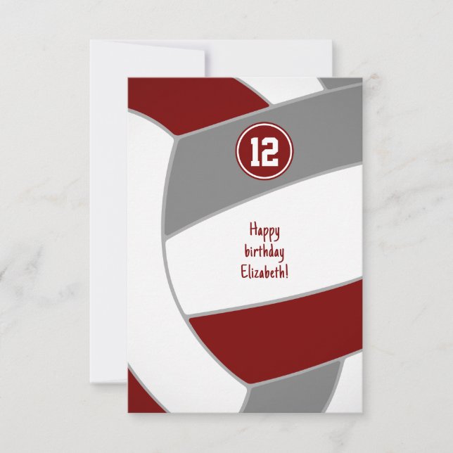 maroon gray volleyball birthday or congratulations card (Front)