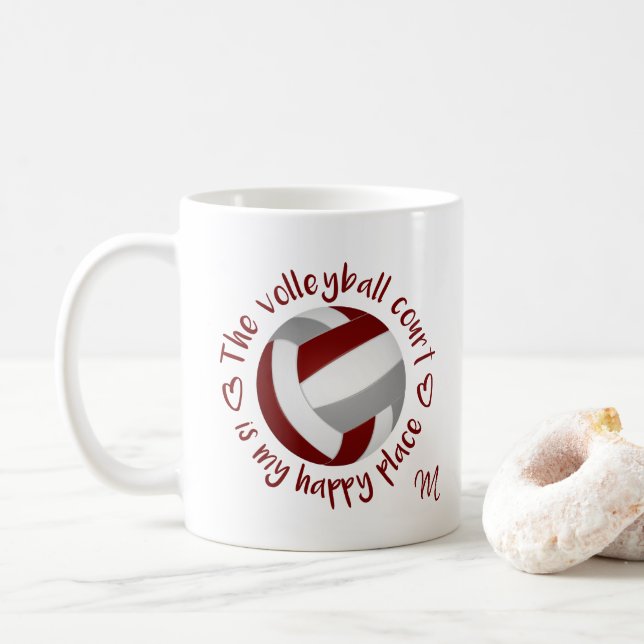 maroon gray volleyball court is my happy place coffee mug (With Donut)