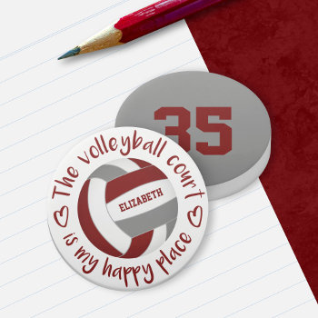 Maroon Gray Volleyball Court My Happy Place Eraser by katz_d_zynes at Zazzle