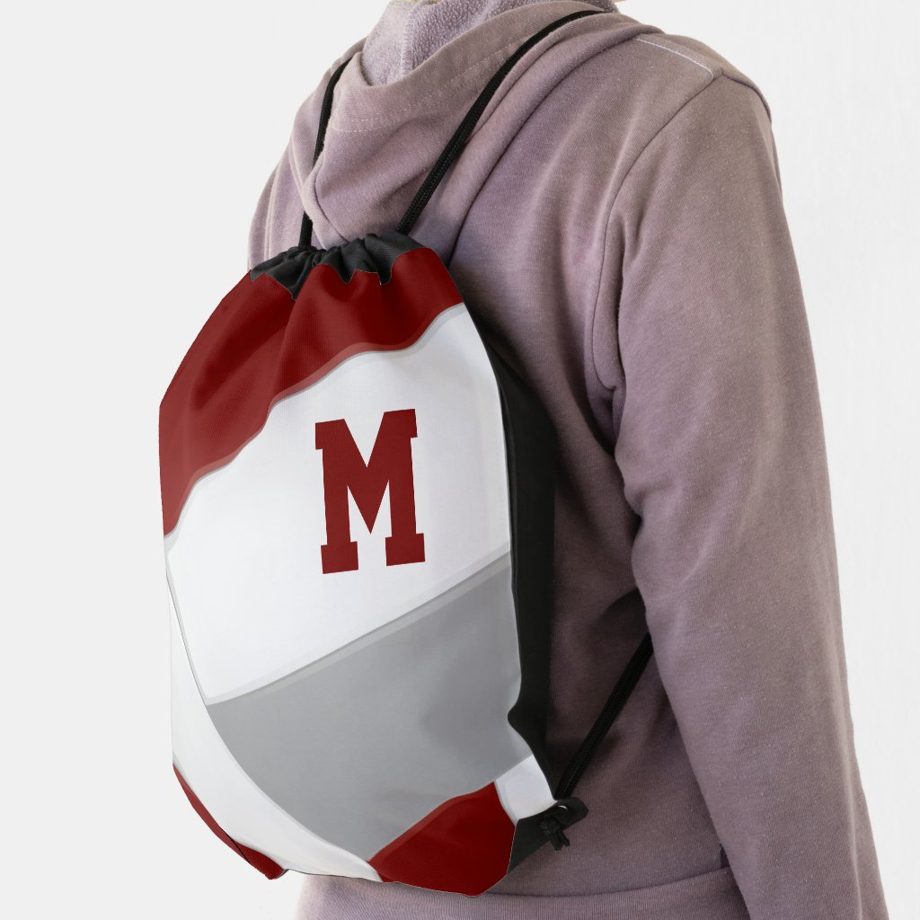 maroon gray volleyball girl boy school colors drawstring bag