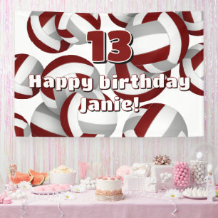 maroon gray volleyball kids birthday or team party banner