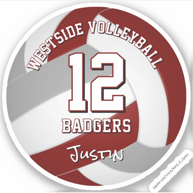 maroon gray volleyball team colors kids team name sticker (Front)