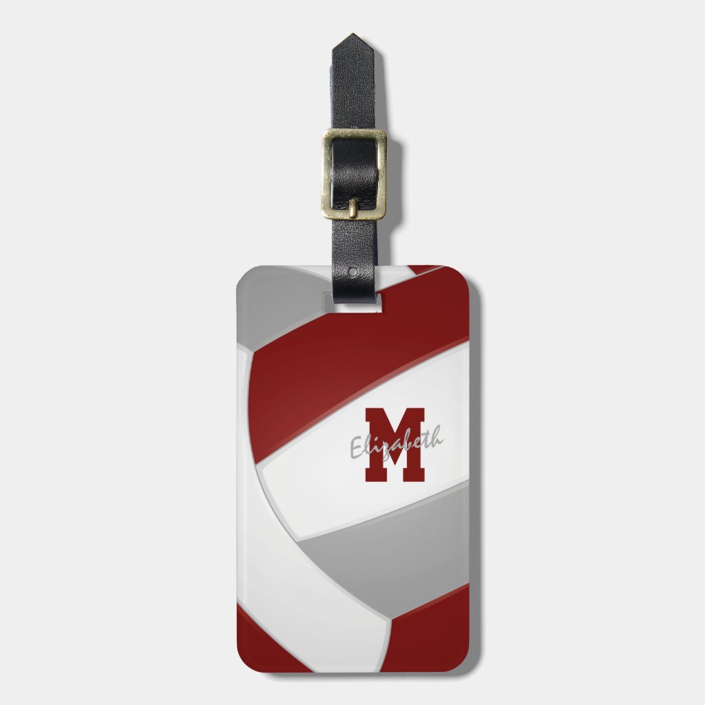 maroon gray volleyball team colors luggage tag