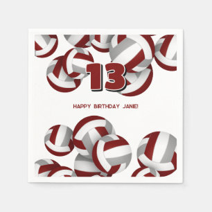 maroon gray volleyballs girls boys birthday party napkins
