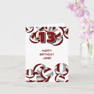 maroon gray volleyballs kids sports happy birthday card