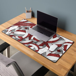Maroon gray volleyballs pattern personalized desk mat