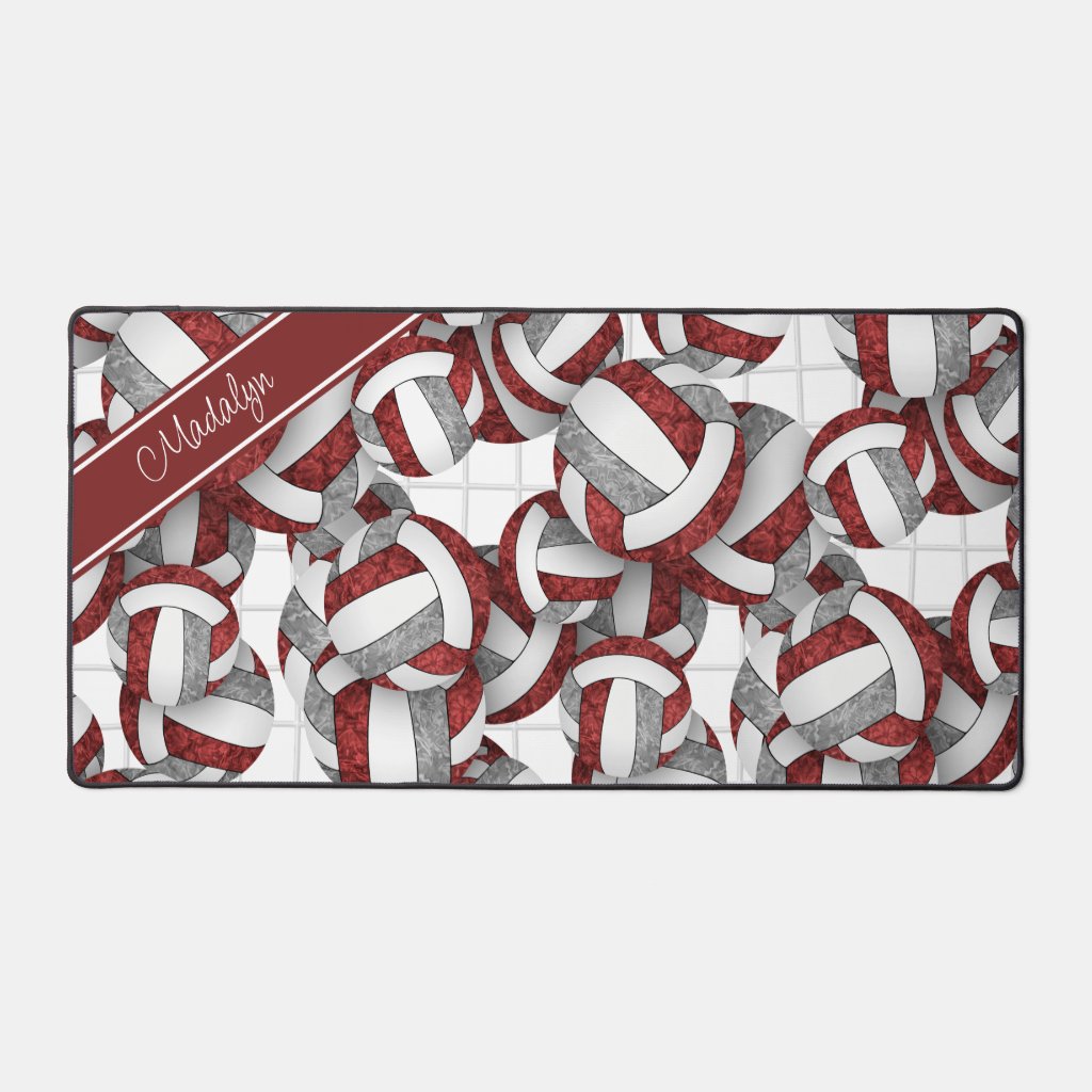 Maroon gray volleyballs pattern personalized desk mat
