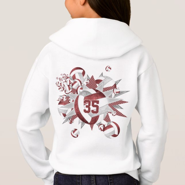 maroon gray volleyballs stars girls jersey number  hoodie (Back)
