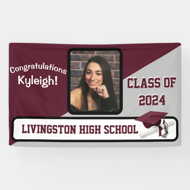 Maroon, Gray, & White Graduation Banner (Horizontal)