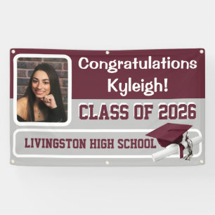 Maroon, Gray, & White Vinyl Graduation Banner