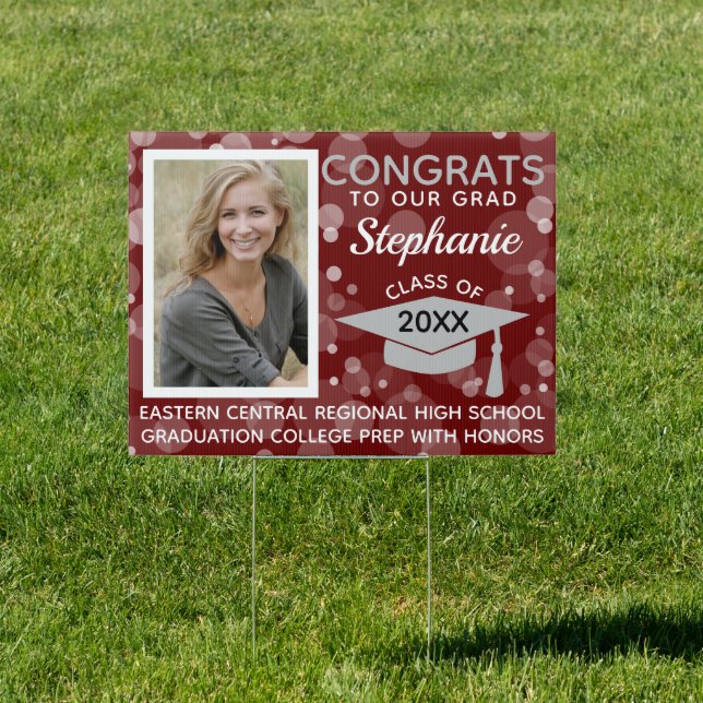 Maroon/GrayBubbles Congrats Photo Graduation Sign (Insitu)