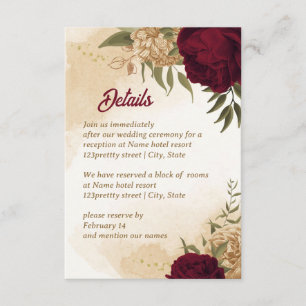 Maroon green beige gold botanical enclosure card