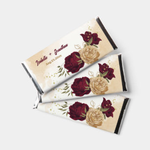 Maroon green beige gold botanical hershey bar favors