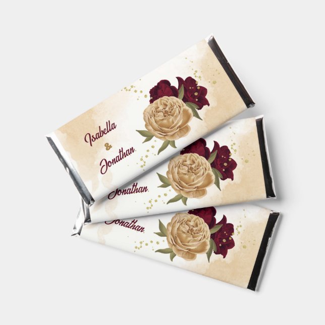 Maroon green beige gold botanical hershey bar favors (Front)