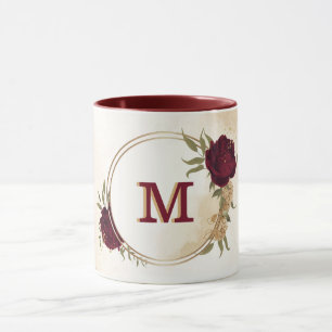 Maroon green beige gold botanical mug