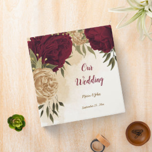 Maroon green beige gold botanical photo album 3 ring binder