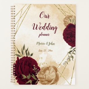 Maroon green beige gold botanical planner