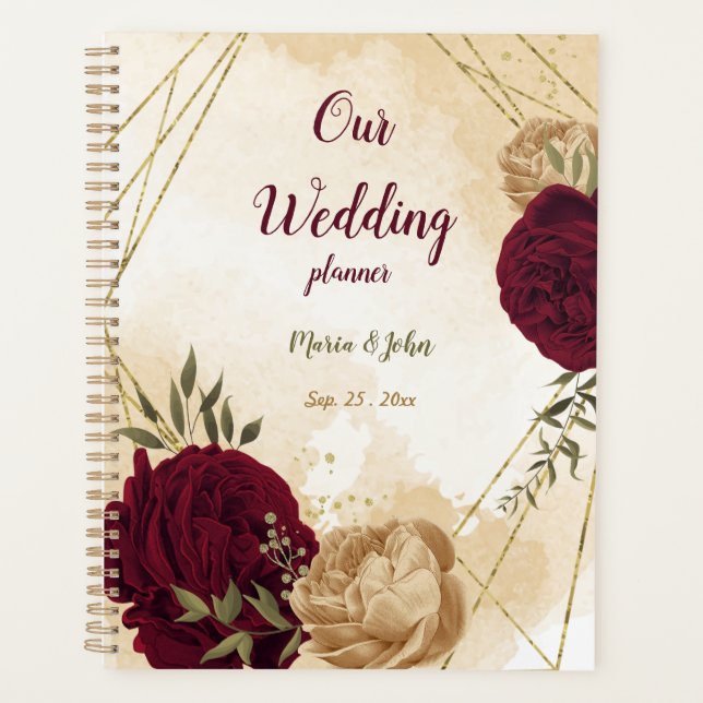 Maroon green beige gold botanical planner (Front)