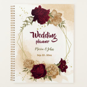 Maroon green beige gold botanical planner