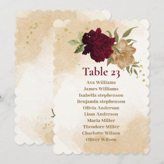Maroon green beige gold botanical seating chart invitation