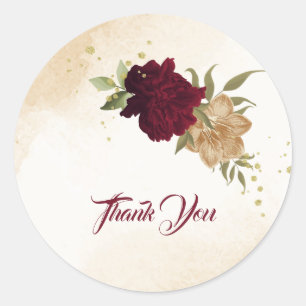 Maroon green beige gold botanical wedding classic round sticker