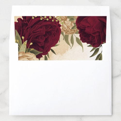 Maroon green beige gold botanical wedding envelope liner