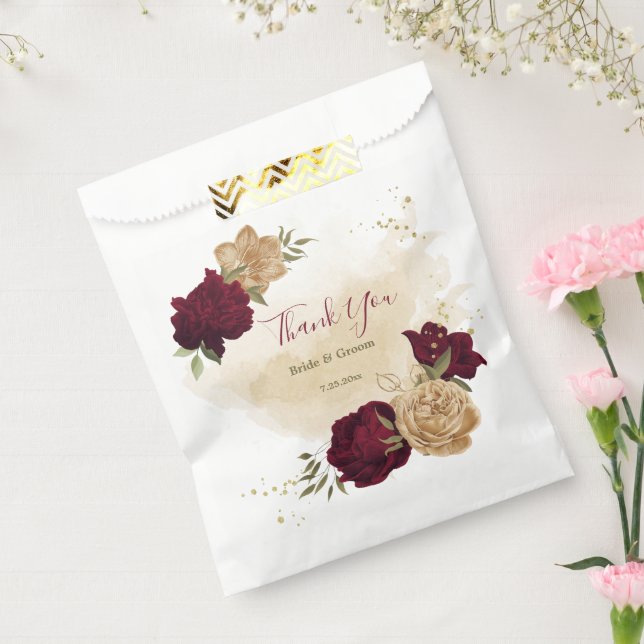 Maroon green beige gold botanical wedding favor bag (Sealed)