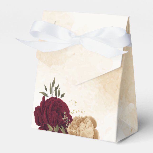 Maroon green beige gold botanical wedding favor boxes (Front Side)