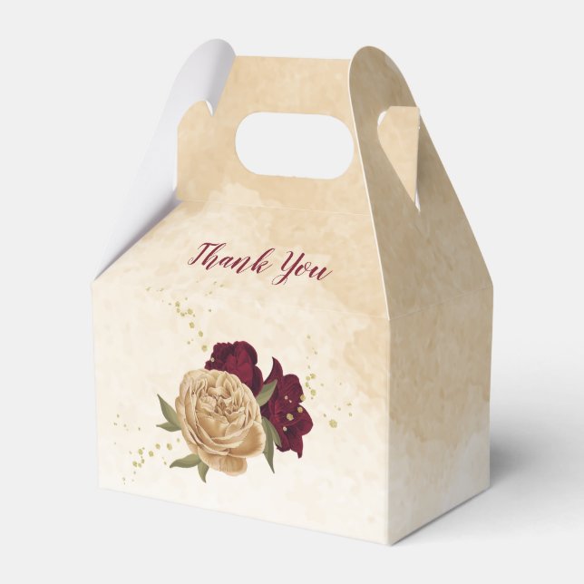 Maroon green beige gold botanical wedding favor boxes (Front Side)