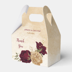 Maroon green beige gold botanical wedding favor boxes
