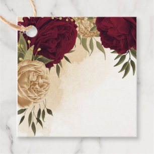 Maroon green beige gold botanical wedding favor tags