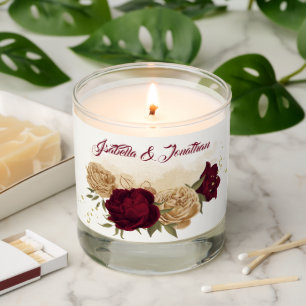 Maroon green beige gold botanical wedding scented candle