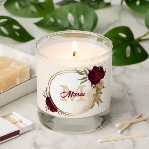 Maroon green beige gold botanical wedding scented candle