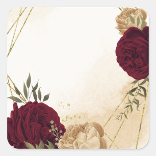 Maroon green beige gold botanical wedding square sticker