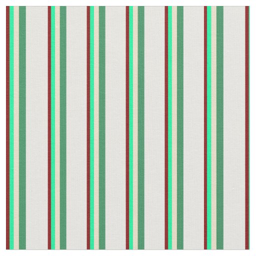 Maroon, Green, Tan, Sea Green & White Stripes Fabric