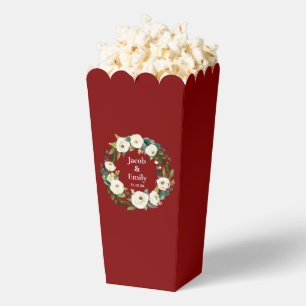 Maroon Greenery Personalized Names Date Wedding Favor Boxes