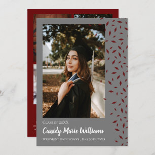 Maroon Grey Confetti Graduation Announcement
