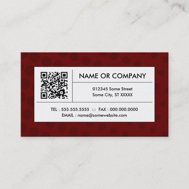 maroon halftone QR code Business Card (Front)