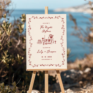 Maroon Hand Drawn Rehearsal Dinner Welcome Foam Board