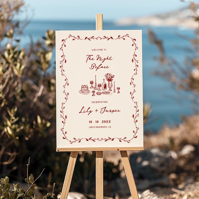 Maroon Hand Drawn Rehearsal Dinner Welcome Foam Board (Creator Uploaded)