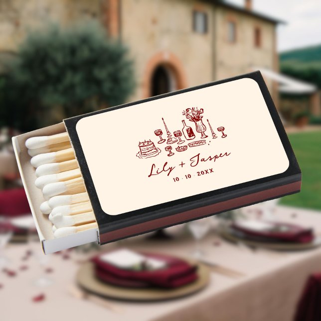 Maroon Hand Drawn Wedding Matchboxes (Creator Uploaded)